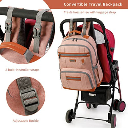 Diaper Bag Backpack, Large Baby Nappy Bags with Portable Changing Pad for Boys and GirlsMultifunction Travel Baby Bag for Moms Dads, Shower Gifts Waterproof and Stylish，Deep Powder - color: Deep Powder