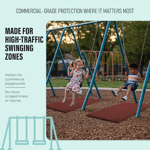 Playsafer Heavy Duty Commercial Grade Rubber Playground Safety Mat - Playground Protection Mat for Swings and Slides - 54" Long X 32" Wide x 2" Thick (Red) - color: Red