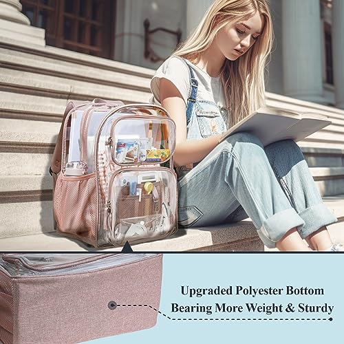 PACKISM Clear Backpack for School - 17 inch Large Heavy Duty Bookbag, Reinforced See Through PVC Transparent Backpack - color: Mauve, style: Daypack Backpacks