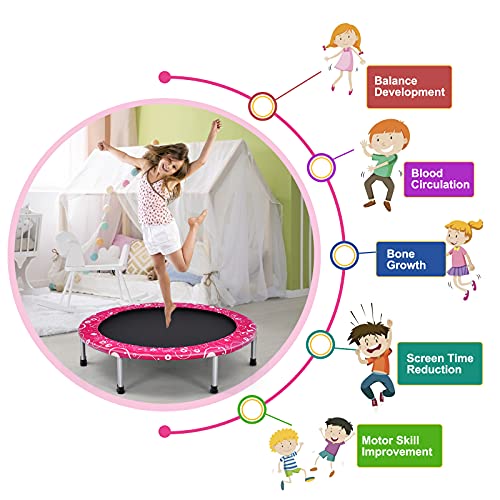Giantex 36-Inch Mini Trampoline for Kids, ASTM Approved Foldable Rebounder Trampoline with Foamed Handle, Max Loaded 330 lbs, Indoor Safety Padded Fitness Trampoline - color: Pink