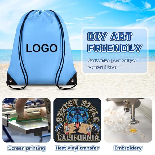 Grneric Drawstring Backpack Bulk 70Pcs String Backpack Drawstring Bags Cinch Bag Sackpack for Men Women Gym(Sky Blue) - color: Sky Blue
