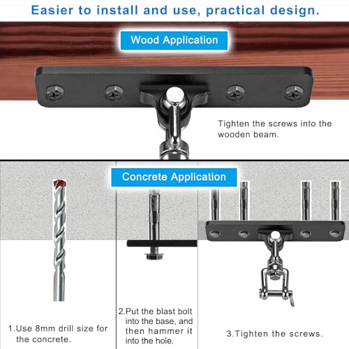 Dolibest Heavy Duty Boxing Punching Bag Chain,Wall Mount Ceiling Hooks 360° Rotation Wood Beam Holder for Boxing& MMA,Wood Beam Holder with 4 Chains and 4 Carabiners,4 Wood Screws for Wooden Sets - color: Heavy Bag Hanger With Chain