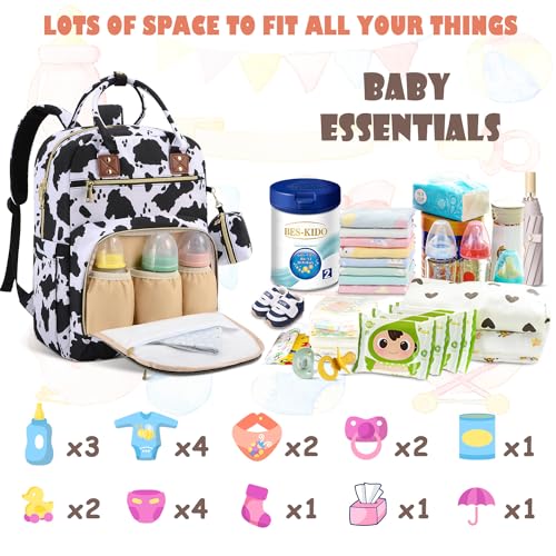 Tenot Baby Diaper Bag Backpack, Travel Diaper Bags for Baby Girl Boy Large Capacity Baby Bag Backpack for Women Cow Print - color: Cow Print