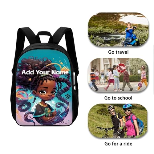 Afro Black Personized Backpack for Little Girls Bookbag Ages 6-8/8-10 Custom Name Book Bag Kids 2 Grade/3Rd Grade School Bag Hiking - color: African Black Girl-20