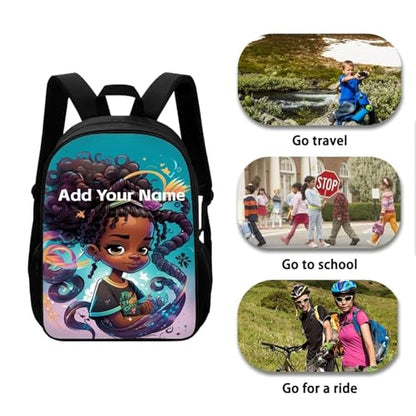 Afro Black Personized Backpack for Little Girls Bookbag Ages 6-8/8-10 Custom Name Book Bag Kids 2 Grade/3Rd Grade School Bag Hiking - color: African Black Girl-20