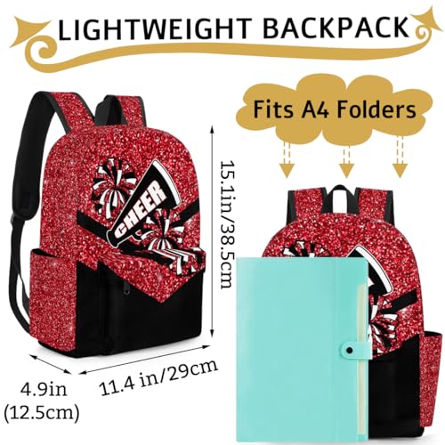 Red Cheer Kids Backpack for Girls Cheerleader Preschool Toddler Backpack Kindergarten Nursery Bookbag Travel Children Lightweight School Bag - color: Red Black