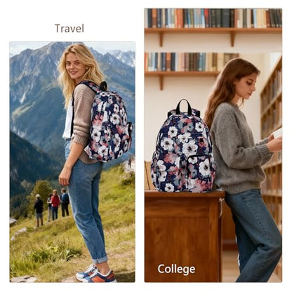 Women's Water-resistant Daypack Backpack, 15.6 Inch Laptop Compartment & Anti-Theft Pocket, Adjustable Padded Straps for Commuting, Travel, Work, College, Anemone - color: Anemone