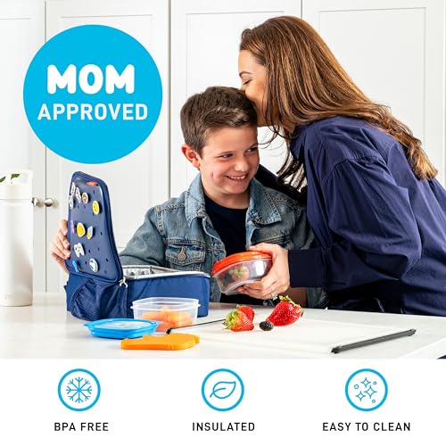 Fit & Fresh Lunch Box For Kids, Boys & Girls, School, Camp, Insulated Bag With Shoe Charm Slots For Personalization, Navy Blue - color: Navy Blue