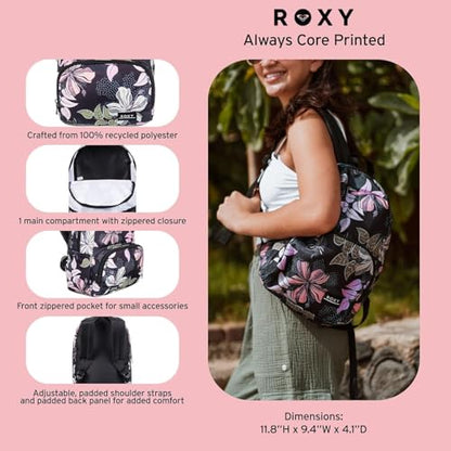 Roxy Women's Always Core Backpack | Travel | Everyday Carry | Beach | Polyester | 8L Capacity - Anthracite Sol Searcher Ditsy - color: Anthracite Sol Searcher Ditsy