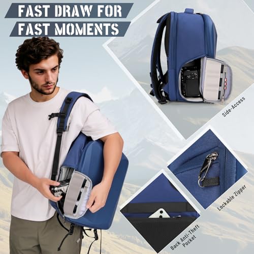 RAINSMORE Camera Backpack Hard Shell for DSLR/SLR Waterproof Camera Bag with Laptop Compartment 15.6 Inch Professional Camera Case with Rain Cover Photography Backpack Bag with Camera Lens Case Blue - color: Blue