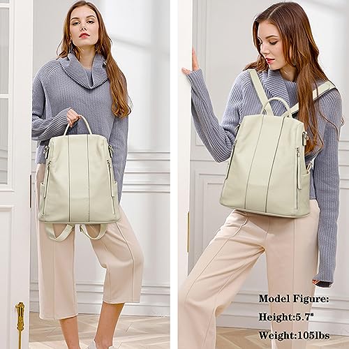 S-ZONE Leather Backpack Purses for Women Antitheft Rucksack Shoulder Bag Medium - color: White