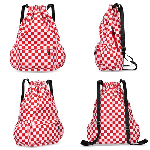 Drawstring Backpack for Women Drawstring Gym Bag Water Resistant Small Cinch Sack Pull String Backpack Bag (Checkered-Pink) - color: Checkered-pink