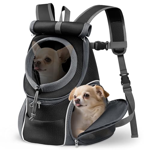 YUDODO Dog Front Carrier Backpack with Sunshade Hood, 2 Head-Out (Front & Side) Breathable Pet Carrier for Small Dog, Ventilated Doggy Backpack for Hiking Outdoor (Upgraded – Black, M) - color: Upgraded – Black