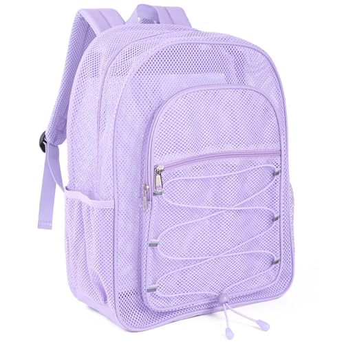 COVAX Mesh Backpack for School Heavy Duty Semi-Transparent Bookbags for Beach, Swimming, Sports, Work, Travel (Light Purple) - color: Light Purple