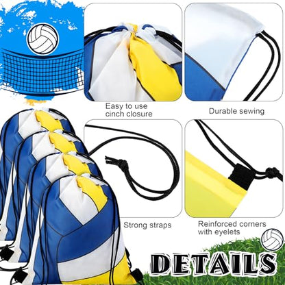Dansydaisy 12 Pcs 12 In Volleyball Drawstring Backpack Bag Goodie Snack Gift Bags Sports Party Favors String Backpack Bulk(Blue, Yellow, White) - color: Blue, Yellow, White