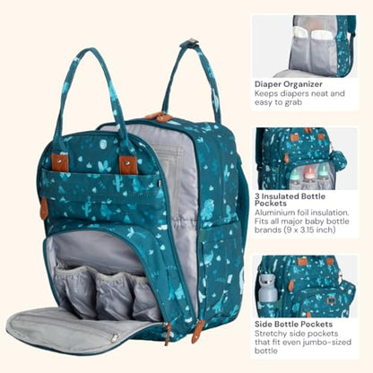BabbleRoo Diaper Bag Backpack - Baby Essentials Travel Tote - Multi Function Water Resistant Diaper Bag, Travel Essentials Baby Bag with Changing Pad, Stroller Straps & Pacifier Case - Unisex, Dino - color: Dino, size: Large