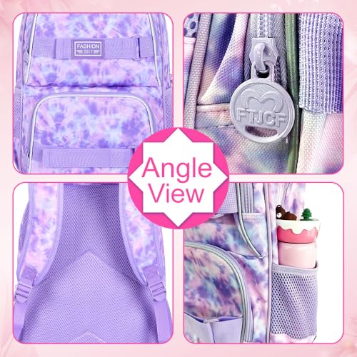 UFNDC Backpack for Girls, 17.5" Water Resistant Cat Galaxy Tie-Dye School Backpacks, Teens Bookbag for Women College Middle - color: Girls Backpack Tie-dye Purple