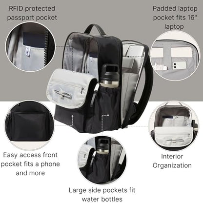 Baggallini Tribeca Expandable Laptop Backpack - 15"x11" Lightweight RFID Computer Bag for Work & Travel with Luggage Sleeve - color: Black Twill