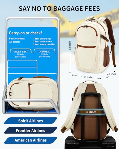 ECOHUB Travel Backpack for Women, 17.3 inch Suspended Laptop Backpack, Fashion Water-Resistant College Computer Bookbag, 28L Personal Item Bag with 12 Pockets for Causal, Work, Cream & Brown - color: Cream & Brown