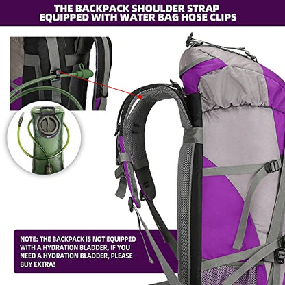 King'sGuard 70L Hiking Backpack with Rain Cover Lightweight Waterproof Travel Camping Backpack Large Backpacking Pack - color: Purple