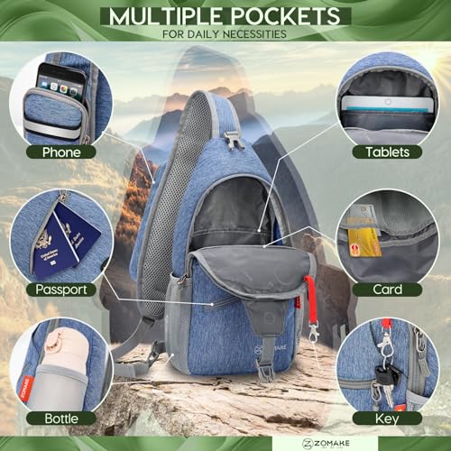 ZOMAKE Sling Bag,Small Crossbody Sling Backpack,Water Resistant Shoulder Daypack for Travel,Anti Thief Chest Bag for Hiking(Light Blue) - color: Light Blue
