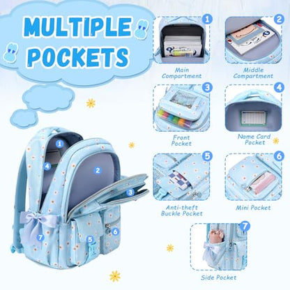 PIG PIG GIRL Kids Backpack for Girls - School Bags for Middle School Students - Book Bag for Elementary Primary - Kawaii Ita Backpack - Blue Daisy - color: Blue Daisy