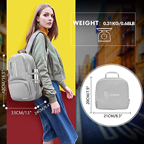 ZOMAKE Lightweight Packable Backpack, 35L Light Foldable Hiking Backpacks Water Resistant Collapsible Daypack for Travel(Sliver Grey) - color: Sliver Grey