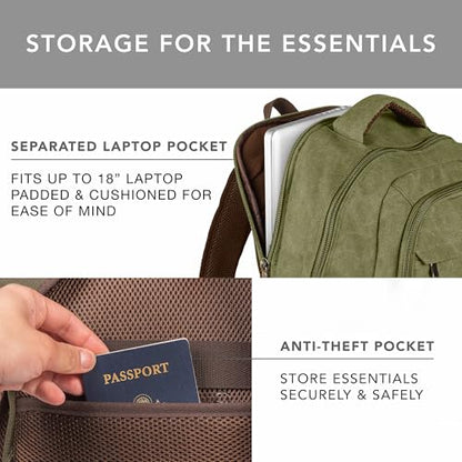 Ama Dablam Premium Original Canvas Backpack/ 17”Laptop/XL-30L/ Many Pockets | Strong Zippers | Thick Cotton | College Travel - color: Sage Green