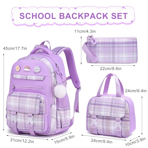 MOMUVO Girls Backpack with Lunch Box, Backpacks for Teen Girls, Backpack and Lunch Box Set - color: Purple Sets