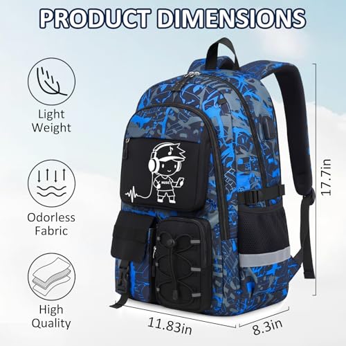 School Backpack for Boys - Gamer Boys Backpacks for Kids Teens Elementary Middle High School,18″ Large Capacity Students Bookbag with Usb Charging Port - color: People-only