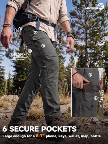 Moosehill Hiking Pants Men Stretch: Breathable Waterproof Quick Dry Lightweight Nylon Spandex Pants for Fishing Travel - color: Dark Grey, size: 40W x 30L
