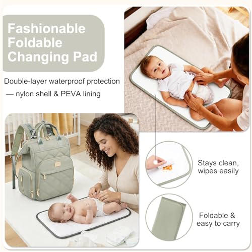 Weitars Diaper Bag Backpack Travel Diaper Backpack, Large Baby Diaper Bag with Changing Pad Baby Bag for Boys Girls, Insulated Pockets, Waterproof Baby Backpack for Mom & Maternity (Green) - color: Green