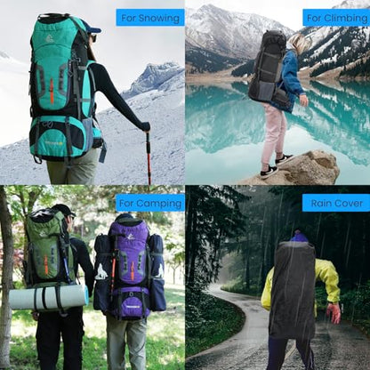 Bseash 80L Waterproof Hiking Camping Backpack with Rain Cover, Lightweight Outdoor Sport Travel Daypack for Climbing Touring (Purple) - color: Purple