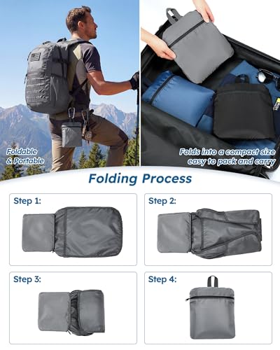 Small 20L Foldable Hiking Daypack for Men Women – Ultra Lightweight Tactical Packable Backpack for Travel, Camping Outdoor, Grey - color: Grey