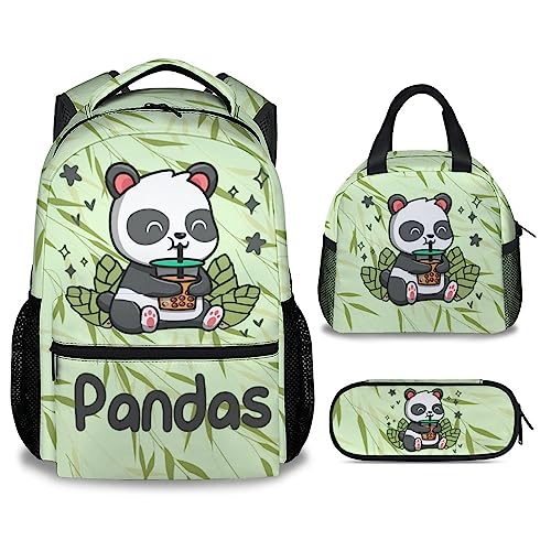 Panda Backpack with Lunch Box And Pencil Case, 16 Inch Panda Theme Bookbag with Adjustable Straps, Durable, Lightweight, Large Capacity, School Backpack for Girls Women - color: Panda1-2