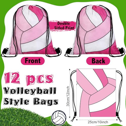 Dansydaisy 12 Pcs 12 In Volleyball Drawstring Backpack Bag Goodie Snack Gift Bags Sports Party Favors String Backpack Bulk(Pink, Light Pink, White) - color: Pink, Light Pink, White