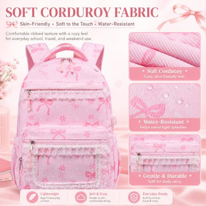 LEDAOU School Backpack for Teen Girls Elementary Middle School Bookbag Kids Backpacks Women Laptop Backpack Travel Daypack (Lace Clear Pocket - Bow Pink) - color: Lace Clear Pocket - Bow Pink