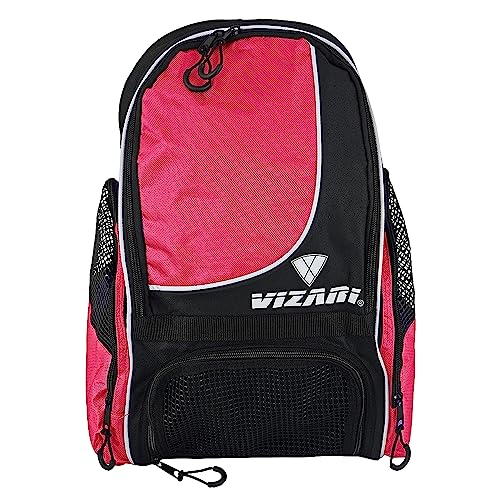 Vizari Solano Soccer Backpack With Ball Compartment and Vented Ball Pocket and Mesh Side Cargo Pockets for Adults and Teens - color: Neon pink