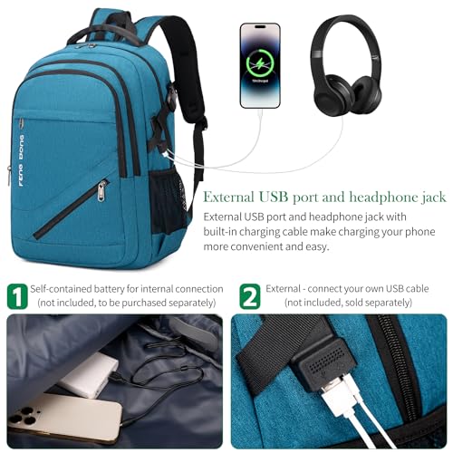 FENGDONG 17.3 inch Large Laptop Backpack Durable Waterproof Travel College Backpack Bookbag for Men & Women Business Backpack with USB Charging Port and Headset Port Light Teal - color: A3-teal