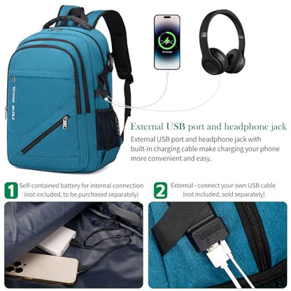 FENGDONG 17.3 inch Large Laptop Backpack Durable Waterproof Travel College Backpack Bookbag for Men & Women Business Backpack with USB Charging Port and Headset Port Light Teal - color: A3-teal