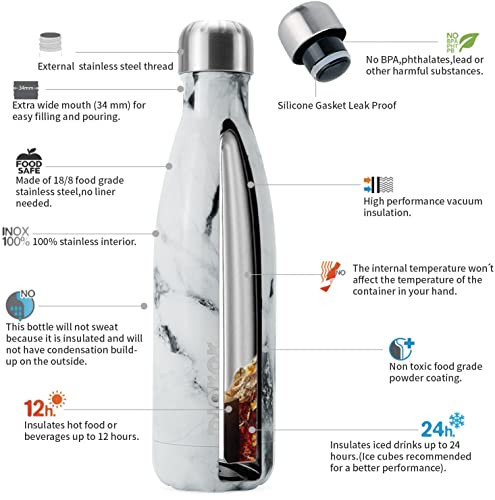 BJPKPK 17 oz Small Insulated Water Bottle, Stainless Steel, Leak Proof - color: Frozen, size: 17 Ounces