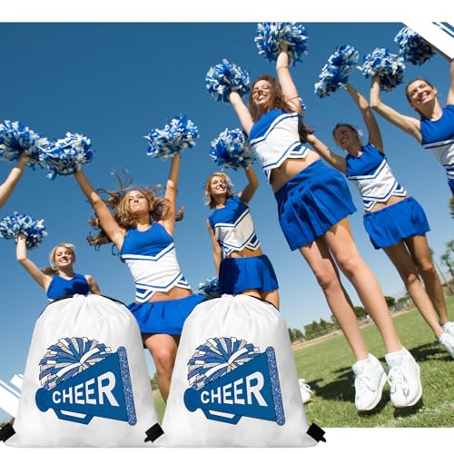 Kacctyen 24 Pcs Cheer Drawstring Backpack Cheer Team Gift Cheerleader Drawstring Gym String Bag Sports Party Favor(Blue) - color: Blue