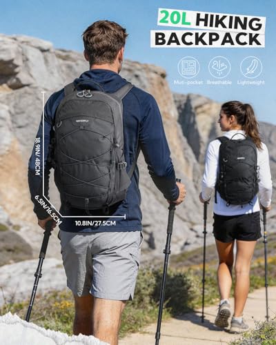 WATERFLY 20L Small Hiking Backpack for Women Men, Lightweight Breathable Back Panel, Chest Strap with Whistle, Fits 2L Water Bladder, Multi-Pocket Bag for Hiking Camping Travel Trekking Outdoor - color: Grey