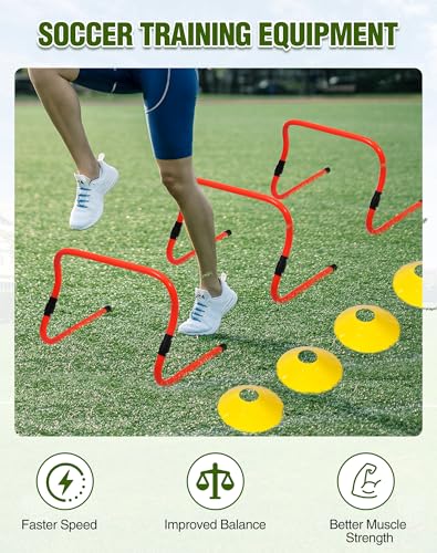 Agility Hurdles,9"-12.6" Adjustable Speed Training Hurdles for Football, Basketball, Soccer Hurdles Training Equipment Set of 6 Cones Set - color: Orange 5 Pack