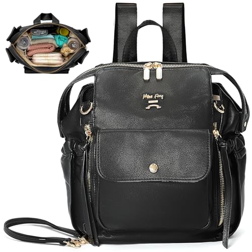miss fong Mini Diaper Bag Backpack Small Diaper Bag with 12 Pockets, Insulated Pocket, 2 Insulated Pockets (Black) - color: Black