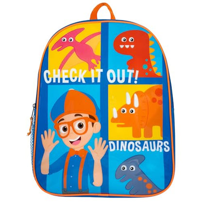 AI ACCESSORY INNOVATIONS Blippi Backpack for Boys & Girls, Kids 15" School Bag Featuring Blippi & His Dinosaur Friends, Blue - color: Blippi
