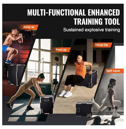 Plyometric Jump Box 3-in-1, 24/20/16 Inch Wood Plyo Box, Fitness Step Platform, Agility Training Box - Home Gym, Strength & Conditioning, Black