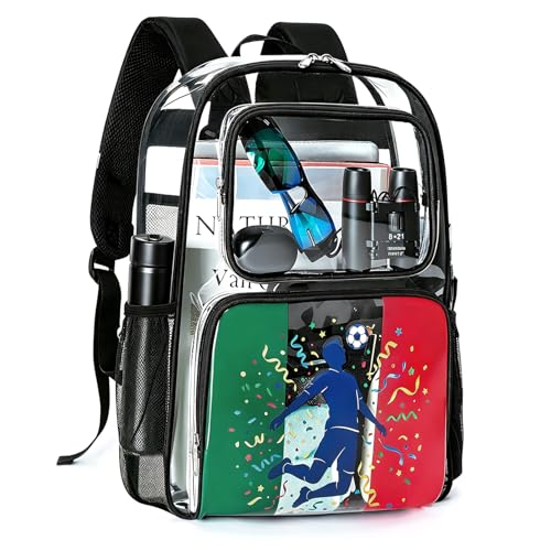 RUCYEN Clear Backpack for Women Men,Heavy Duty PVC Transparent See Through Backpack,Large Capacity Multiple Pockets with Reinforced Bottom Bookbag for Sports Work Security - color: Green