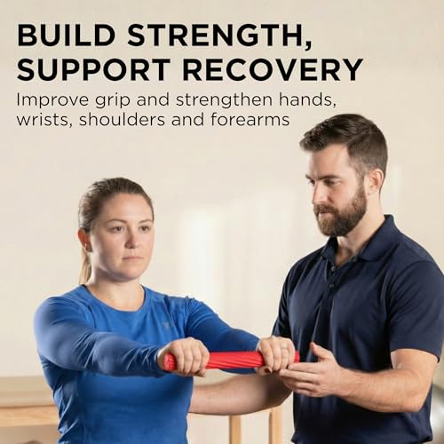 THERABAND FlexBar Resistance Bar, Light, Red Flex Therapy Bar for Physical Therapy, Wrist & Forearm Exercise Equipment, Non Slip Grip, Compact Design - color: Red - Light, style: Original