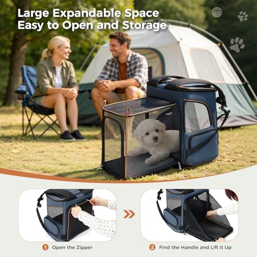 Lekereise Large Cat Backpack Carrier Fit Up to 20 25 Lbs, Expandable Pet Carrier Backpack Foldable Dog Backpack Carrier, Blue - color: Blue, size: 24.4"L x 14"W x 16.2"H